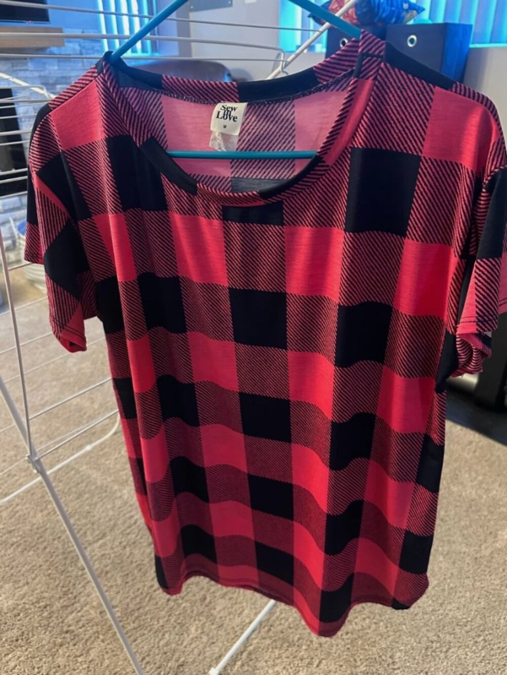 Sew In Love Crewneck Top- Pink Plaid- Medium